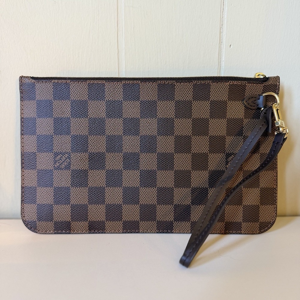 Louis Vuitton Neverfull Pouch Pouchette Clutch Damier Ebene Wristlet Designer
